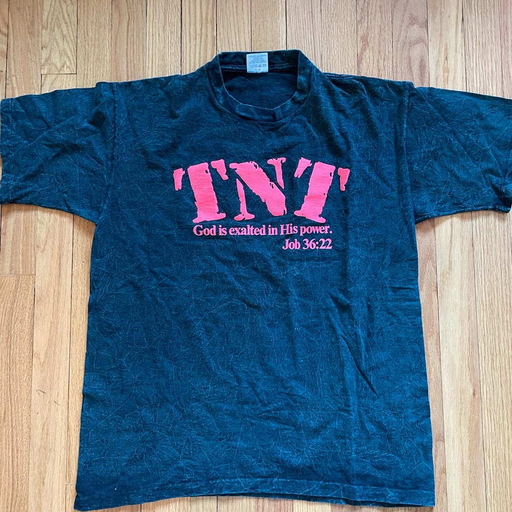 Vintage 1990s TNT God Is Exalted In His Power Job Single Stitch Tshirt Green XL